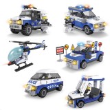 DIY Fashion Police Car Set Assembly Blocks Figurine Toys 6Pcs Set