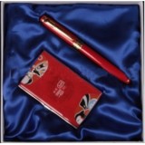 Red ceramic Chinese traditional opera facial mask pattern pen + cardcase