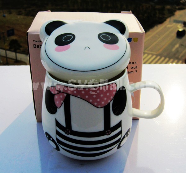 Cute Cartoon Animal Ceramic Coffee Cup Mug with Lid