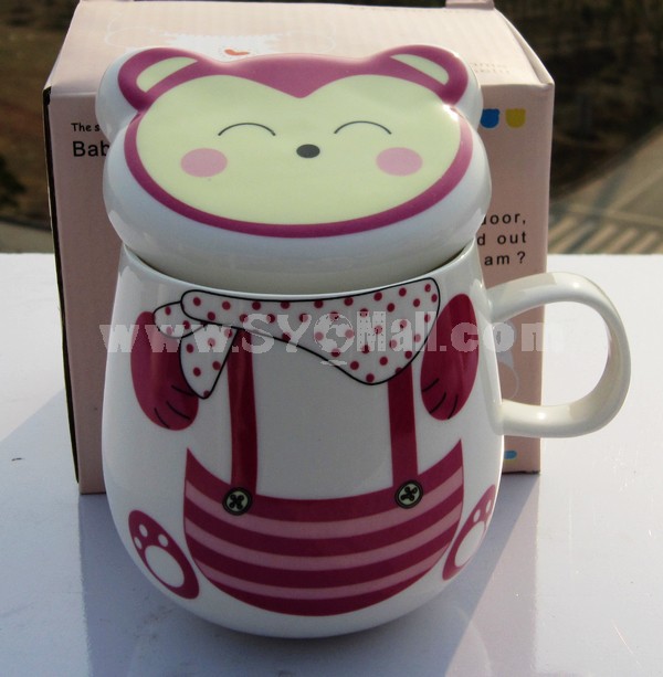 Cute Cartoon Animal Ceramic Coffee Cup Mug with Lid