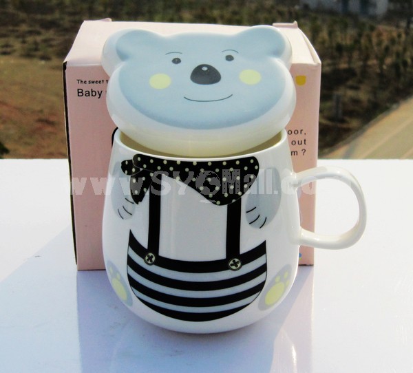 Cute Cartoon Animal Ceramic Coffee Cup Mug with Lid