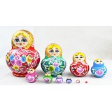 10pcs Handmade Wooden Russian Nesting Doll Toy Colorful Girl