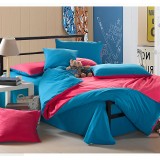 LLANCL Pure Color 4 Pieces Duvet Cover Set Bedding Set -- Red/Blue