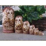 7pcs Wooden Wooden Russian Nesting Doll Toy Russian Doll Handmade Wishing Dolls -- Pink